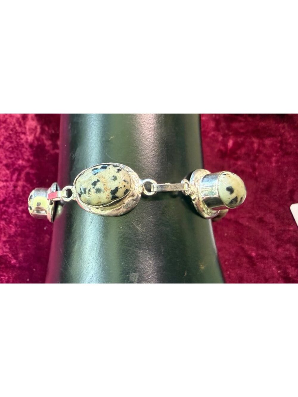 Silver Plated Bracelet With Dalmatian Jasper Stones 7.25 Inches SEE PICS
